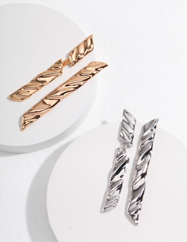 Glossy satin texture asymmetrical stylish sterling silver earrings