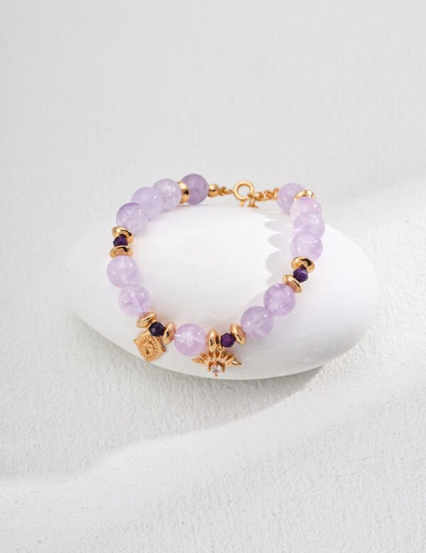 S925 Silver natural amethyst cut face round bead zircon bracelet