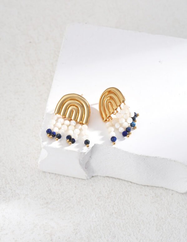 Sterling silver mother shell lapis lazuli fringe stud earrings